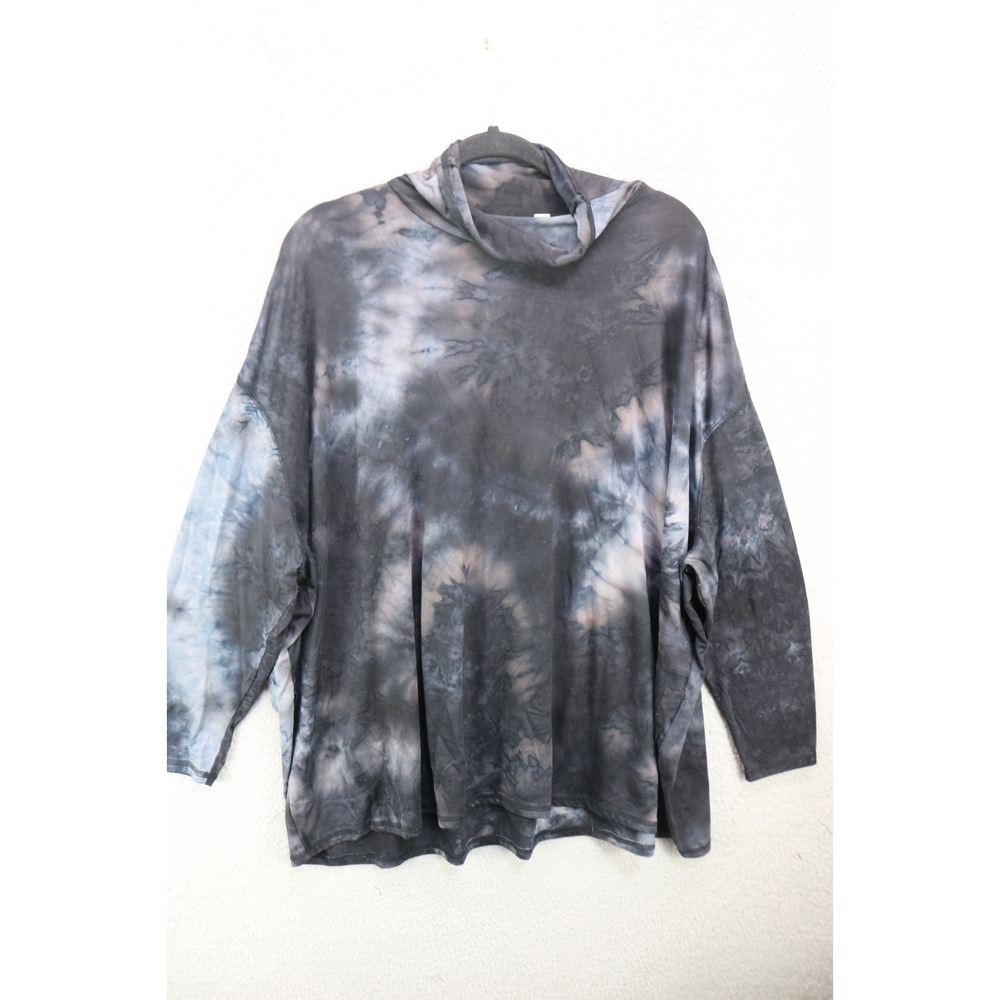 LOGO Lounge 3/4 Sleeve Dark Tie Dye Soft Tunic-1X-Soft-Pockets-Hippie-BOHO